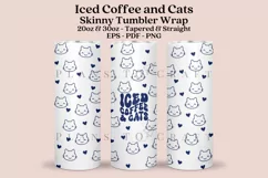 Iced Coffee and Cats skinny tumbler sublimation wrap with high resolution and transparant background are for 20oz and 30oz skinny tumbler
