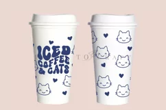 Iced Coffee and Cats starbucks 16oz hot cup tumbler wrap svg presized template for tumbler grande suitable for cricut and silhouette