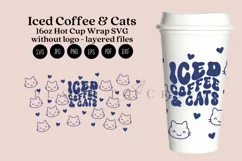 Iced Coffee and Cats starbucks 16oz hot cup tumbler wrap svg presized template for tumbler grande suitable for cricut and silhouette