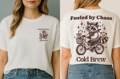 Raccoon Shirt SVG, Funny Animal SVG, Iced Coffee T-shirt, Fueled by Chaos SVG, Cold Brew SVG, Biker Raccoon Clipart, Coffee Lover SVG, Chaos Raccoon Design, Funny Raccoon Shirt, Animal Coffee SVG