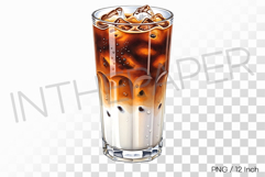 Chilled milky layered Iced Latte glass PNG coffee drink art Product Image 1