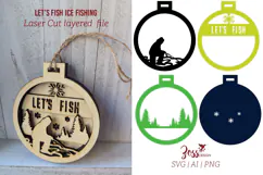 Ice Fishing "Lets Fish" Laser cut Christmas Ornament Svg Product Image 2