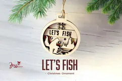 Ice Fishing "Lets Fish" Laser cut Christmas Ornament Svg Product Image 3