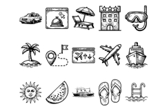 15 Icon Pack Bundle Summer Travel Engraving Style Product Image 1