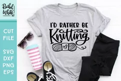I'd Rather Be Knitting with skein of yarn, Hand Lettered SVG Product Image 1