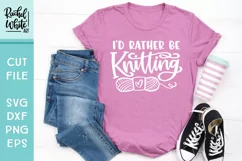 I'd Rather Be Knitting with skein of yarn, Hand Lettered SVG Product Image 3