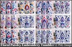 Floral Paisley Embroidery Sublimation Tumbler Design Product Image 1