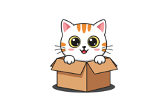 Cute cat peeking out of a cardboard box in flat vector art Product Image 1