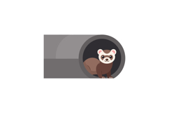 Ferret peeking out of a gray tunnel in flat vector art Product Image 1
