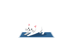 White cat stretching on a blue rug in flat vector art Product Image 1