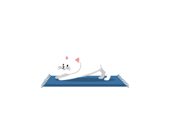 White cat stretching on blue rug in flat vector art Product Image 1