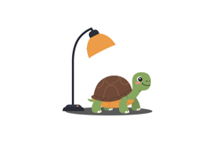 Cute turtle under a stylish lamp in flat vector art Product Image 1
