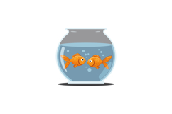 Two playful goldfish in a round bowl with flat design vector Product Image 1