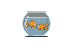 Two playful goldfish swimming in a bowl flat vector art Product Image 1