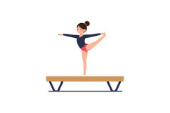 Gymnast performing balance beam routine in flat vector art Product Image 1