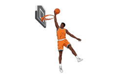 Basketball player performing a slam dunk in flat vector art Product Image 1