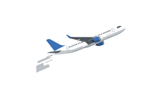 Airplane ascending with blue and gray details in flat vector Product Image 1