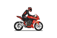 Red motorcycle with rider in flat minimal vector art style Product Image 1