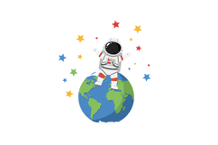 Astronaut celebrating on Earth with colorful stars in flat v Product Image 1