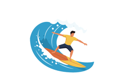 Surfer riding a wave in flat vector art style vector illustr Product Image 1