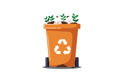 Orange recycling pot with plants in flat vector art style Product Image 1
