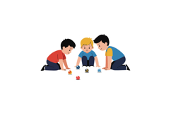 Three children playing with colorful toys in flat vector art Product Image 1