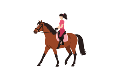 Horse riding scene with a girl in flat vector art style Product Image 1