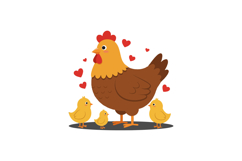 Chicken with Chicks in Love Hearts Flat Vector Illustration Product Image 1