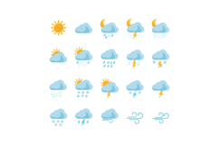Weather icons depicting various conditions in flat vector ar Product Image 1