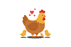Chicken with Chicks in Loving Interaction Flat Vector Art Product Image 1