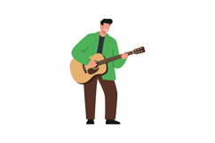 Guitar player in green jacket performing music in flat vecto Product Image 1