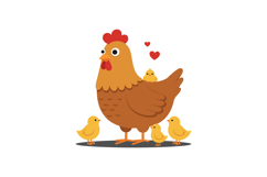 Chicken with Chicks in Flat Design Style Vector Art Product Image 1