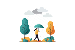 Person walking with umbrella in rain, flat vector art style Product Image 1