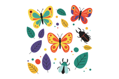 Colorful butterflies and insects in flat design vector art Product Image 1