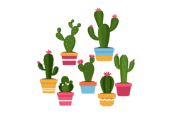 Colorful cactus plants in pots with flat design vector art Product Image 1
