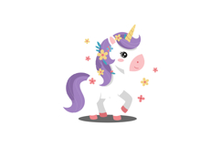 Cute unicorn character with flowers in a flat vector illustr Product Image 1