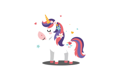 Cute unicorn character with colorful mane in flat vector art Product Image 1