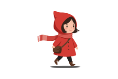 Young girl in red coat walking happily in flat vector art Product Image 1
