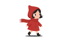 Young girl in red coat walking with scarf flat vector art Product Image 1