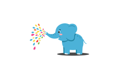 Blue elephant spraying colorful water in a playful flat vect Product Image 1
