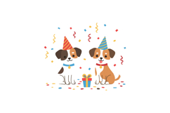 Two cheerful dogs celebrating a birthday in flat vector art Product Image 1