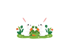 Cute rabbits sharing carrots in a vibrant garden setting, fl Product Image 1