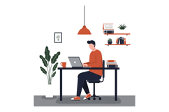 Person working at desk with laptop in modern flat design vec Product Image 1