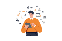 Person using tablet with modern technology icons in flat and Product Image 1