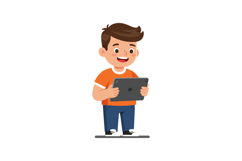 Happy child holding a tablet in flat and colorful design sty Product Image 1