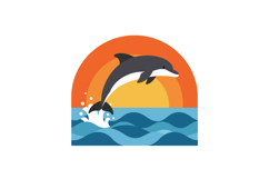 Dolphin leaping through ocean waves at sunset in minimal fla Product Image 1