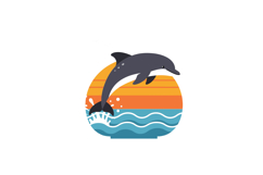 Dolphin jumping over waves with sunset background in flat ve Product Image 1