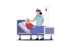 Caring nurse assisting elderly patient in hospital bed with Product Image 1