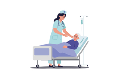 Nurse caring for elderly patient in hospital bed with flat d Product Image 1
