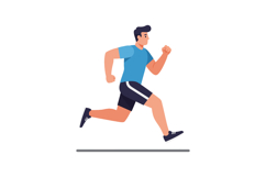 Running man in blue shirt and shorts, flat design with dynam Product Image 1